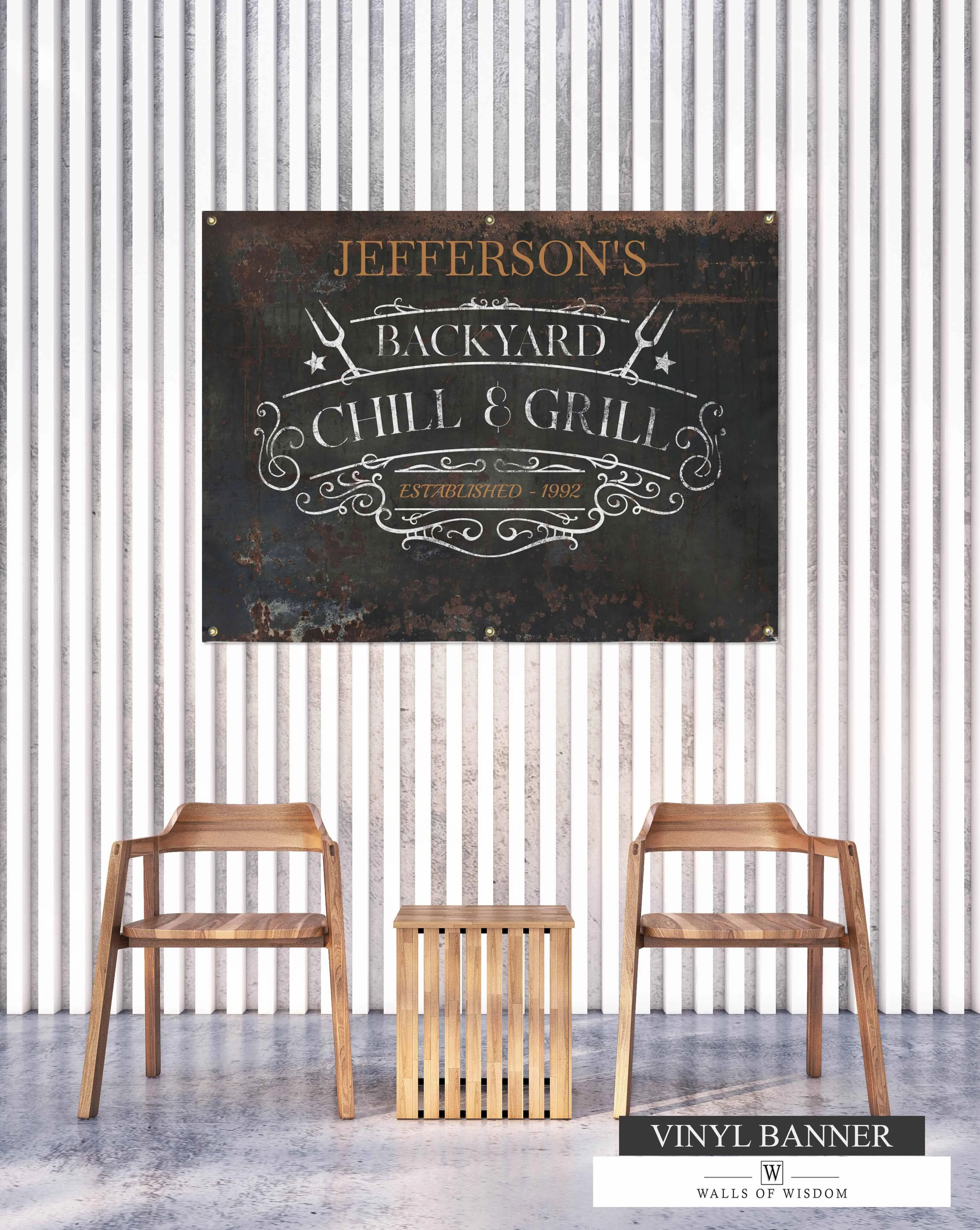 Chill & Grill Backyard Bar Vinyl Sign  - Customizable Outdoor Porch & Patio Weatherproof Wall Art