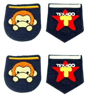 CHIMES Monkey Towel 2pc   Blue red Star 2pc (Set of 4) Embroidered Sew on Patches Combo Small for Clothes Jackets Pants Jeans Bags Monkey Towel 2pc   Blue red Star 2pc