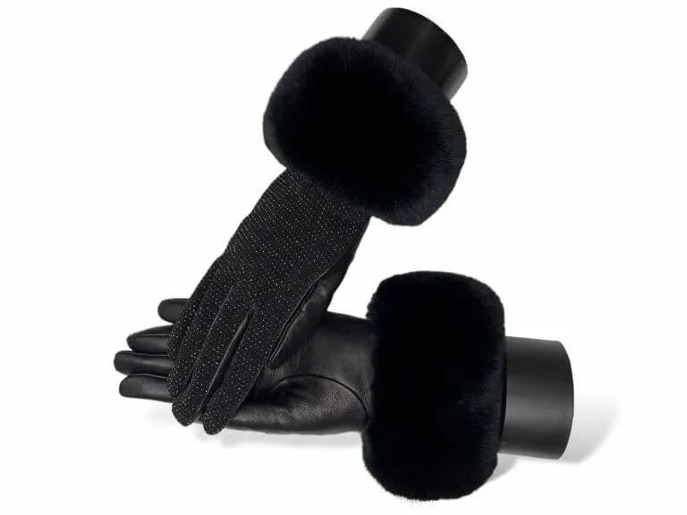 Chinchilla Fur Trim Leather Gloves