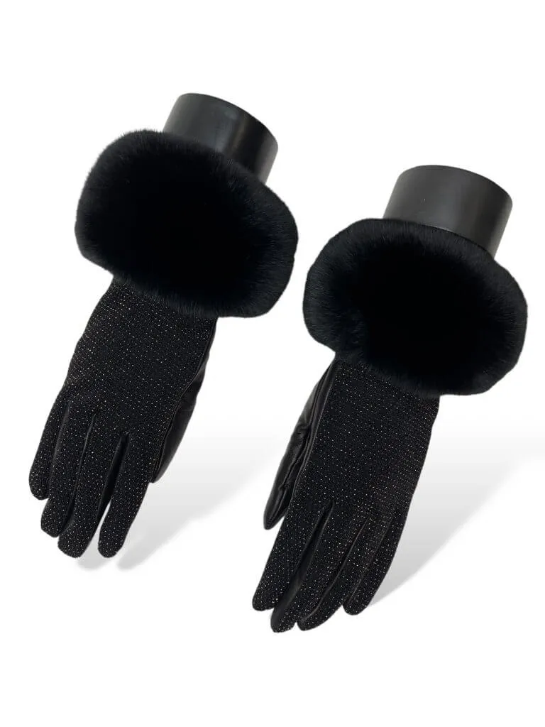 Chinchilla Fur Trim Leather Gloves