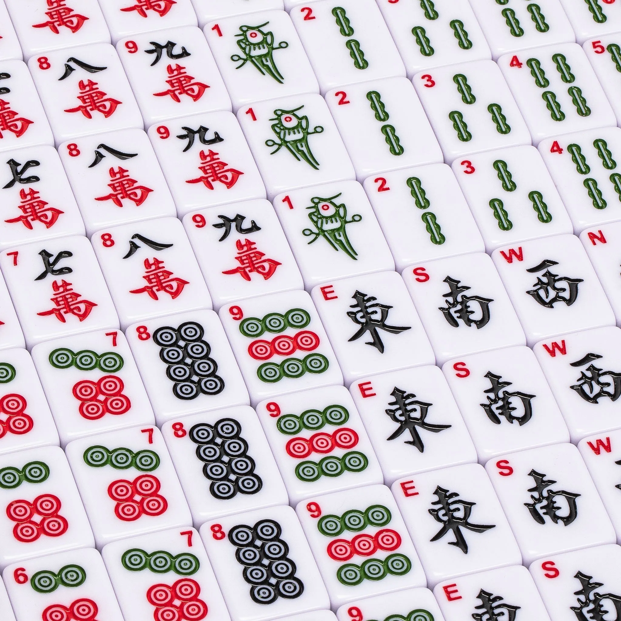 Chinese Mahjong Set, "Bamboo Oasis" with 146 Small Tiles, Red Vinyl Case, Wind Indicator and Dice - for Chinese Style Gameplay Only