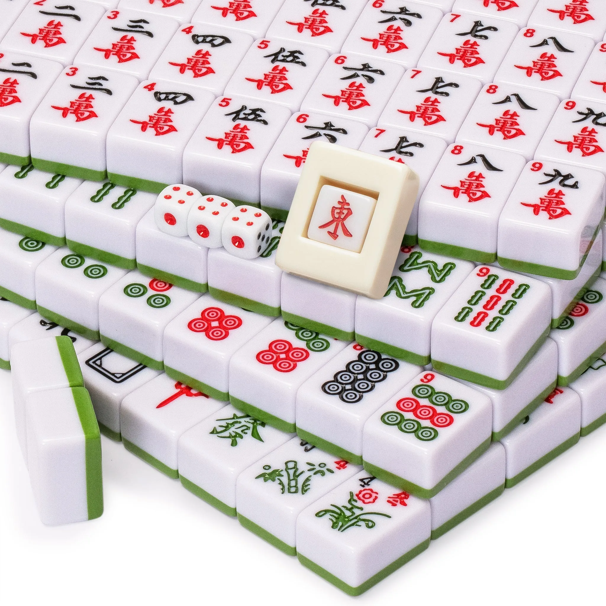 Chinese Mahjong Set, "Bamboo Oasis" with 146 Small Tiles, Red Vinyl Case, Wind Indicator and Dice - for Chinese Style Gameplay Only