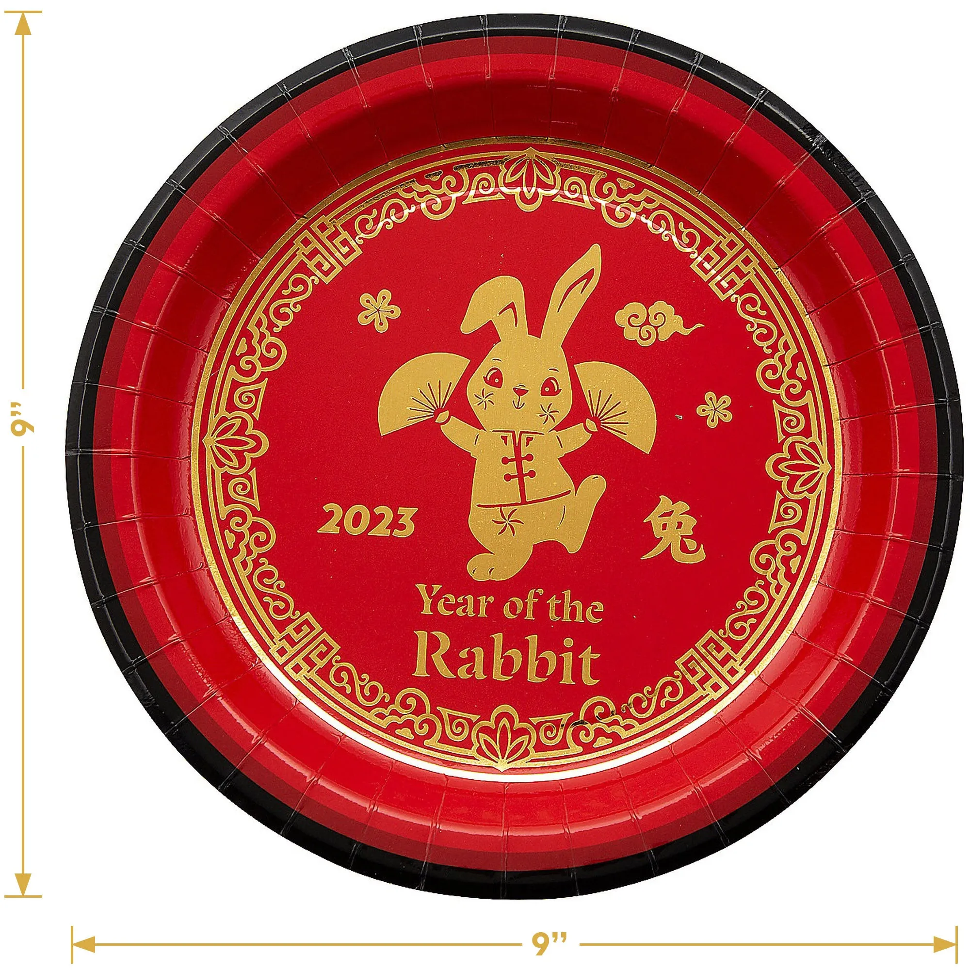 Chinese New Year Celebration Red and Gold Paper Dinner Plates and Lunch Napkins - Year of The Rabbit (Serves 16)