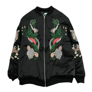 Chinese Plants Embroidery Black Silk Outwear Jacket