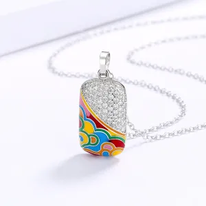 Chinese Style Moire Enamel Pendant Necklaces with Zircon in 925 Sterling Silver