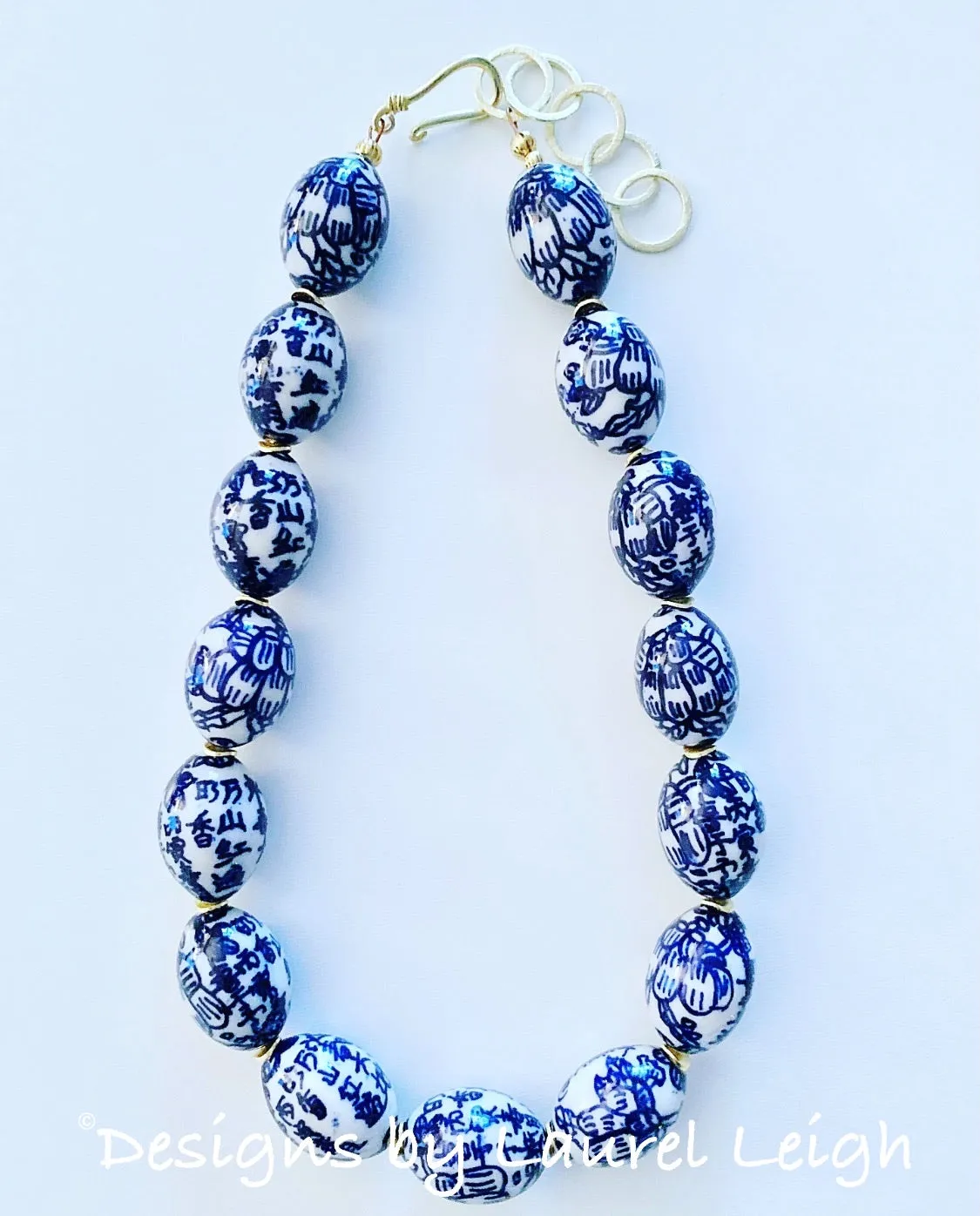 Chinoiserie Blue & White Oval Bead Necklace