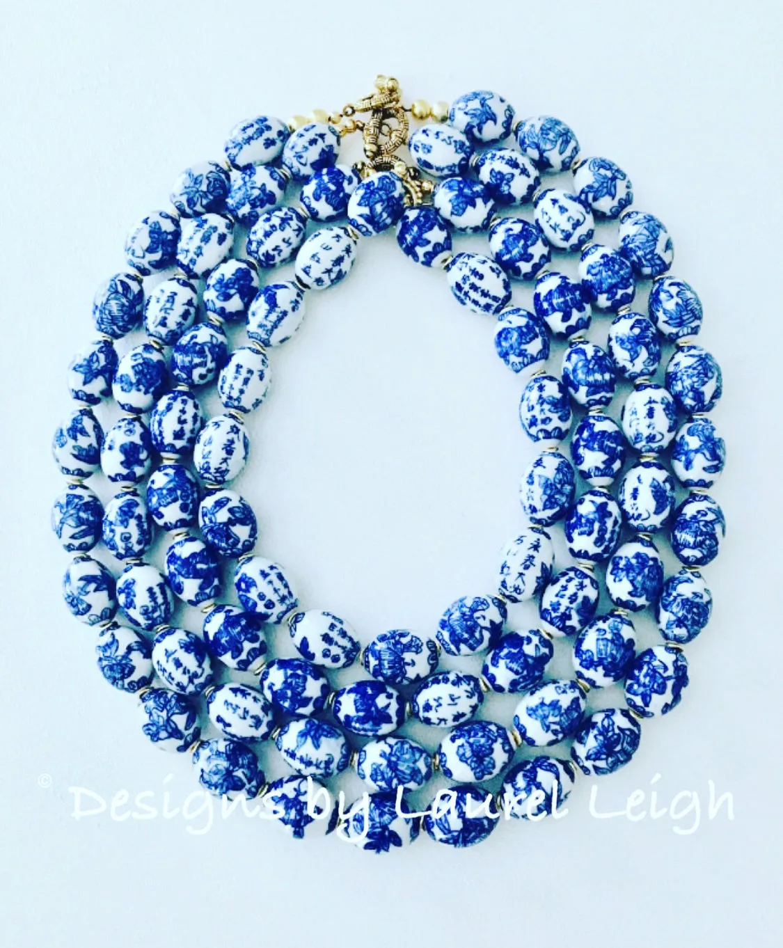 Chinoiserie Blue & White Oval Bead Necklace