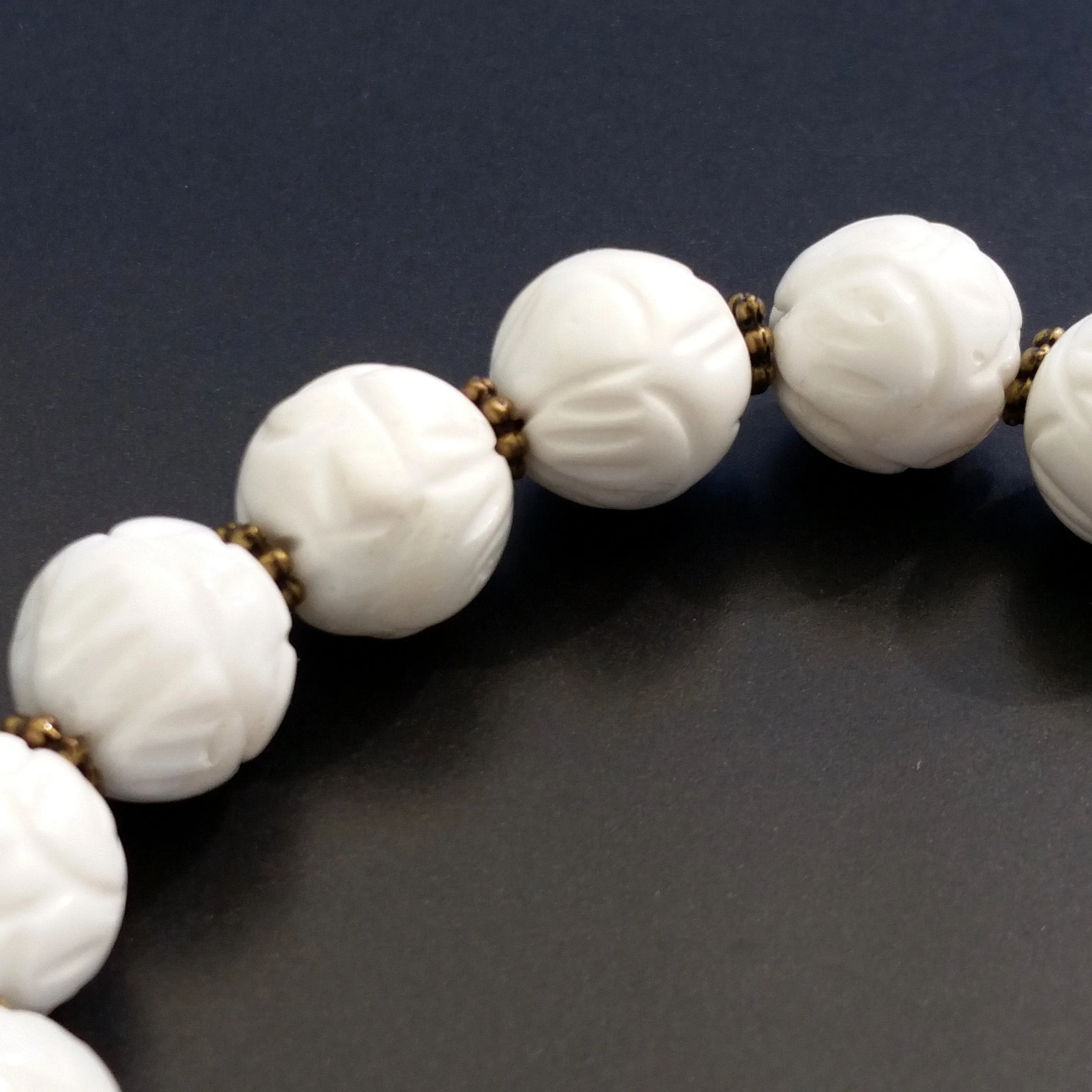 Chinoiserie Bracelet White Carved Lotus Shell Pearl Bronze Coin Stretch Accent Stack