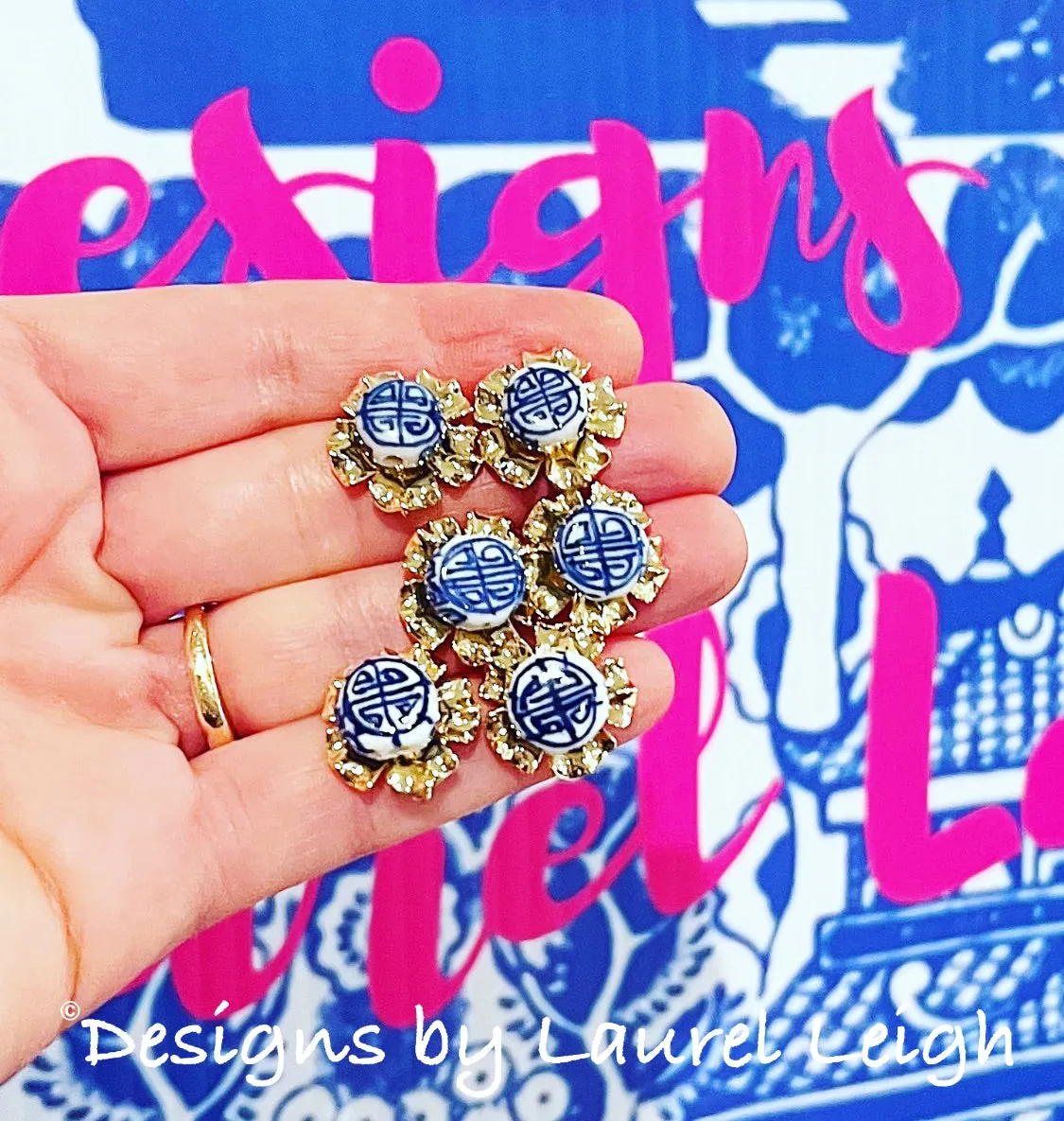 Chinoiserie Petite Fleur Gold Studs