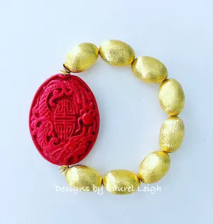 Chinoiserie Red & Gold Cinnabar Bracelet