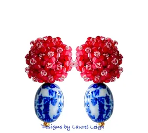 Chinoiserie Red Hydrangea Blossom Earrings