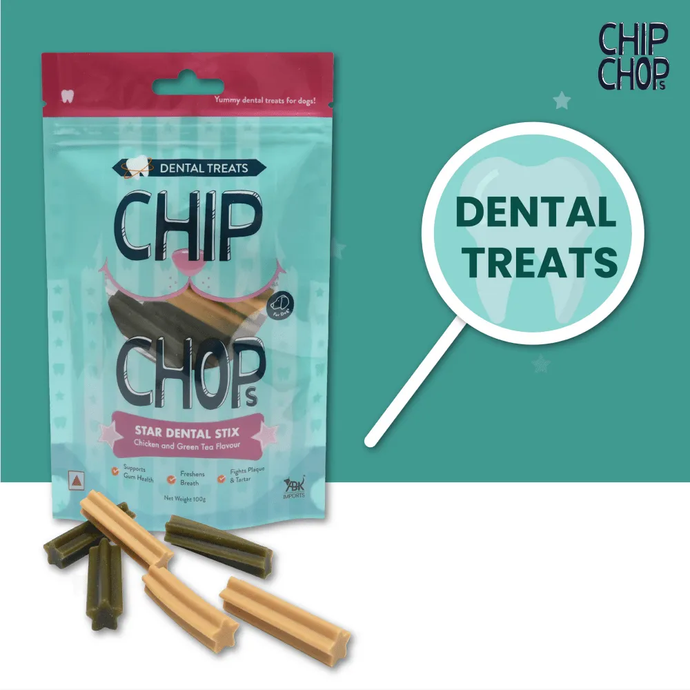 Chip Chops Star Dental Stix Chicken and Green Tea Flavored Dog Treats