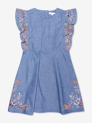 Chloé Girls Embroidered Chambray Dress in Blue