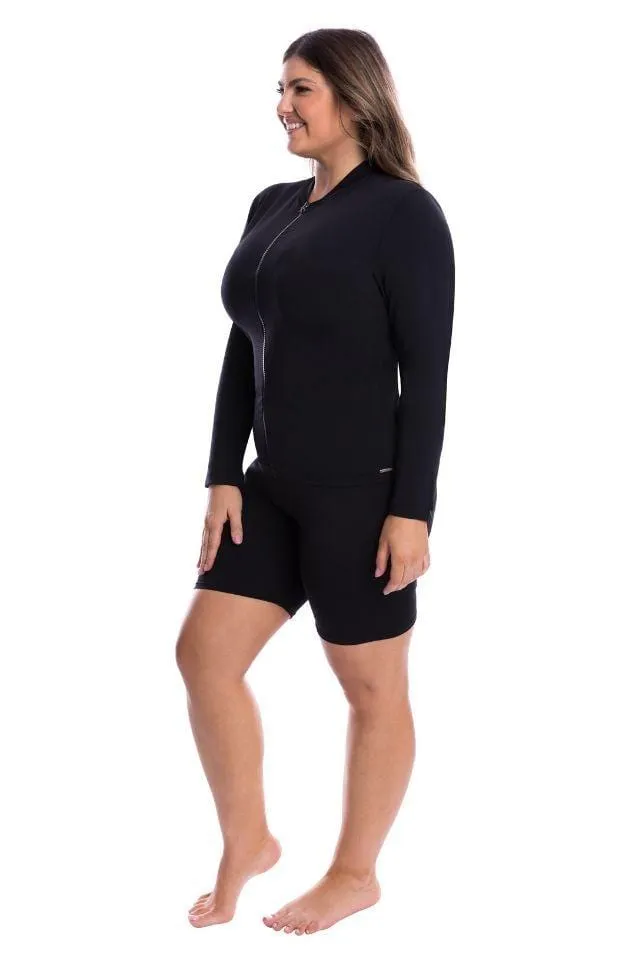 Chlorine Resistant Plain Black Long Sleeve Rash Vest