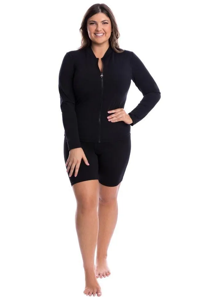 Chlorine Resistant Plain Black Long Sleeve Rash Vest