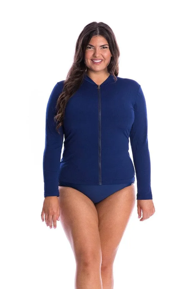 Chlorine Resistant Plain Navy Long Sleeve Rash Vest