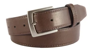 Chocolate Brown Smooth Leather Belt, Signature Buckle (Brushed Silver)