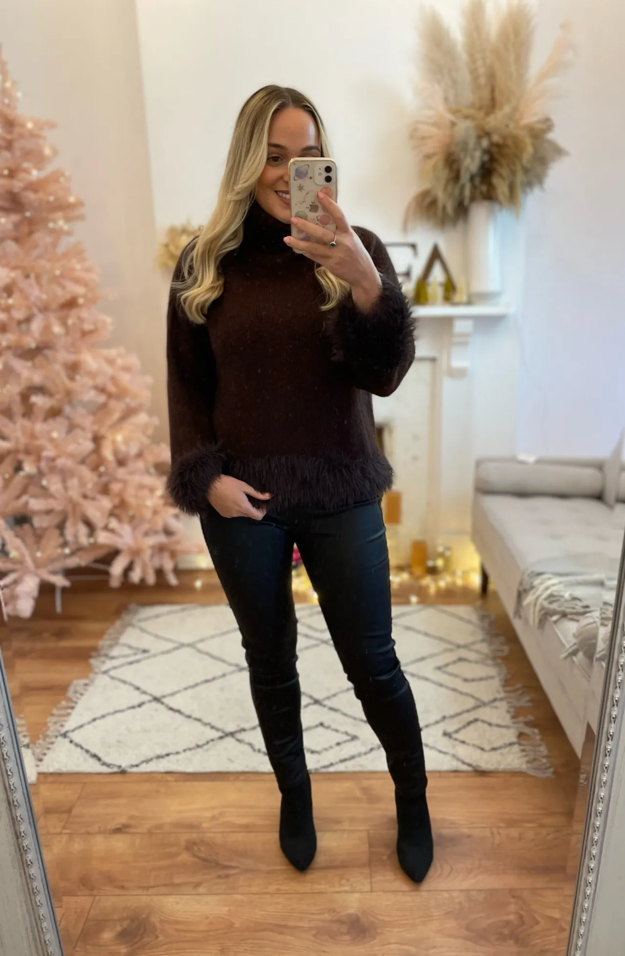 Chocolate Livvy Fluffy Edge Luxe Jumper