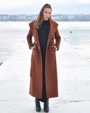 CHOCOLATE OPEN COLLARD COAT