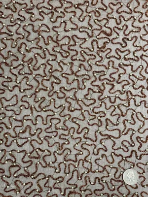 Chocolate Sequin & Beads On Silk Chiffon JEC-070-9 Fabric