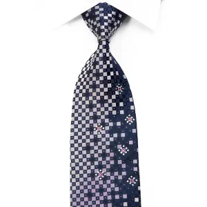 Christian Aujard Rhinestone Silk Necktie Purple Geometric On Navy With Sparkles