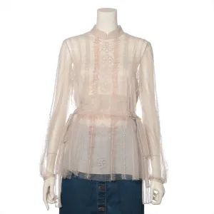 Christian Dior Embroidered and Fully Beaded Long Sleeve Blouse Beige