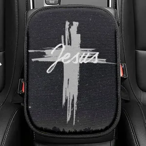 Christian Jesus Word Cross Seat Box Cover, Bible Verse Car Center Console Cover, Scripture Interior Car Accessories