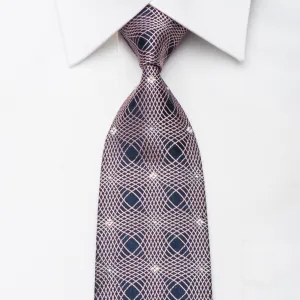 Christian Lacroix Mens Crystal Tie Pink Geometric On Navy Silk With Silver Sparkles