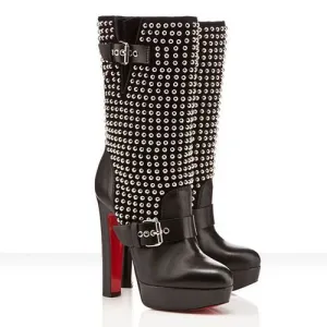 Christian Louboutin Marisa 140 Black Leather Studded Platform Boots 37 UK 4