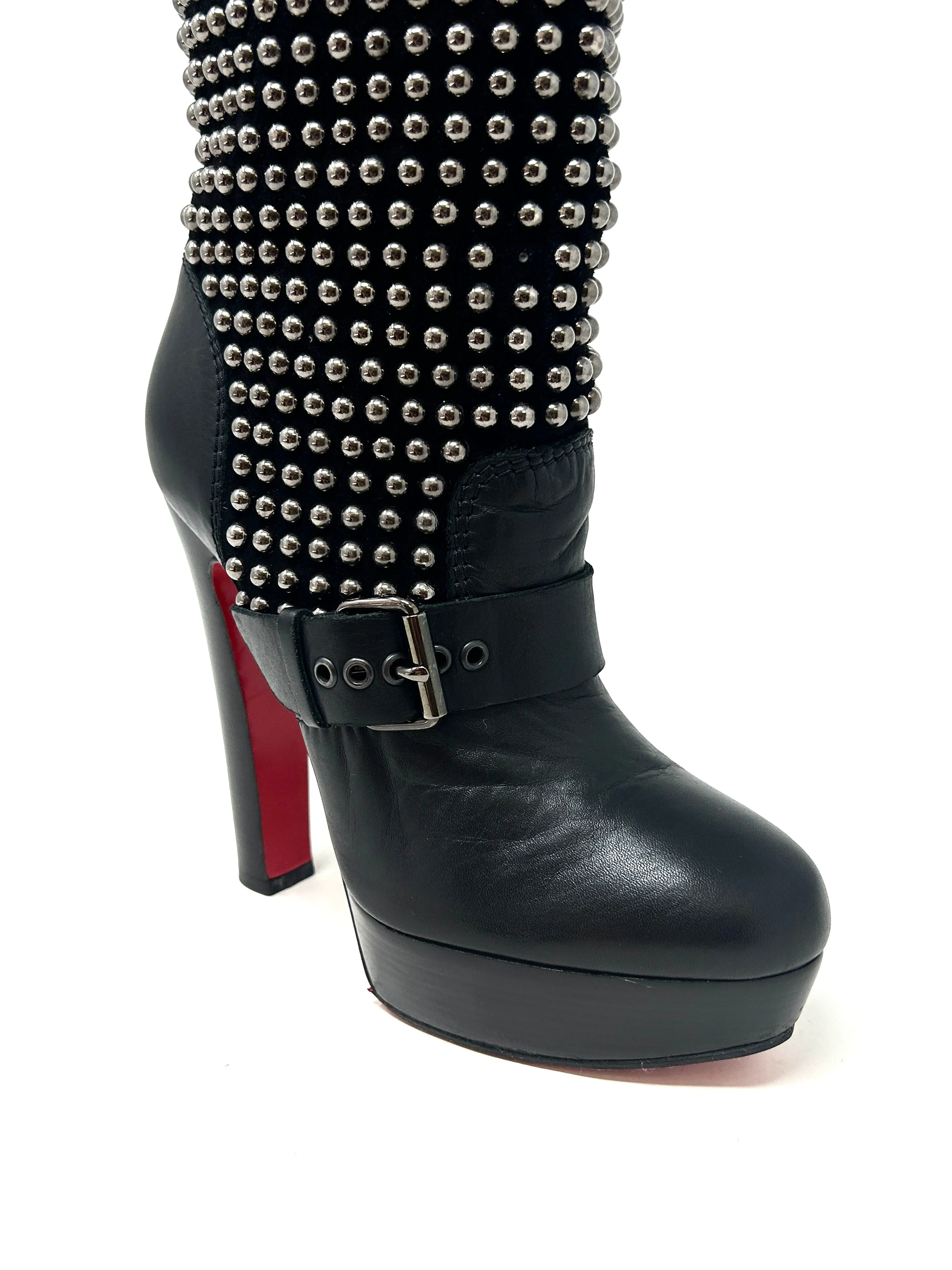 Christian Louboutin Marisa 140 Black Leather Studded Platform Boots 37 UK 4