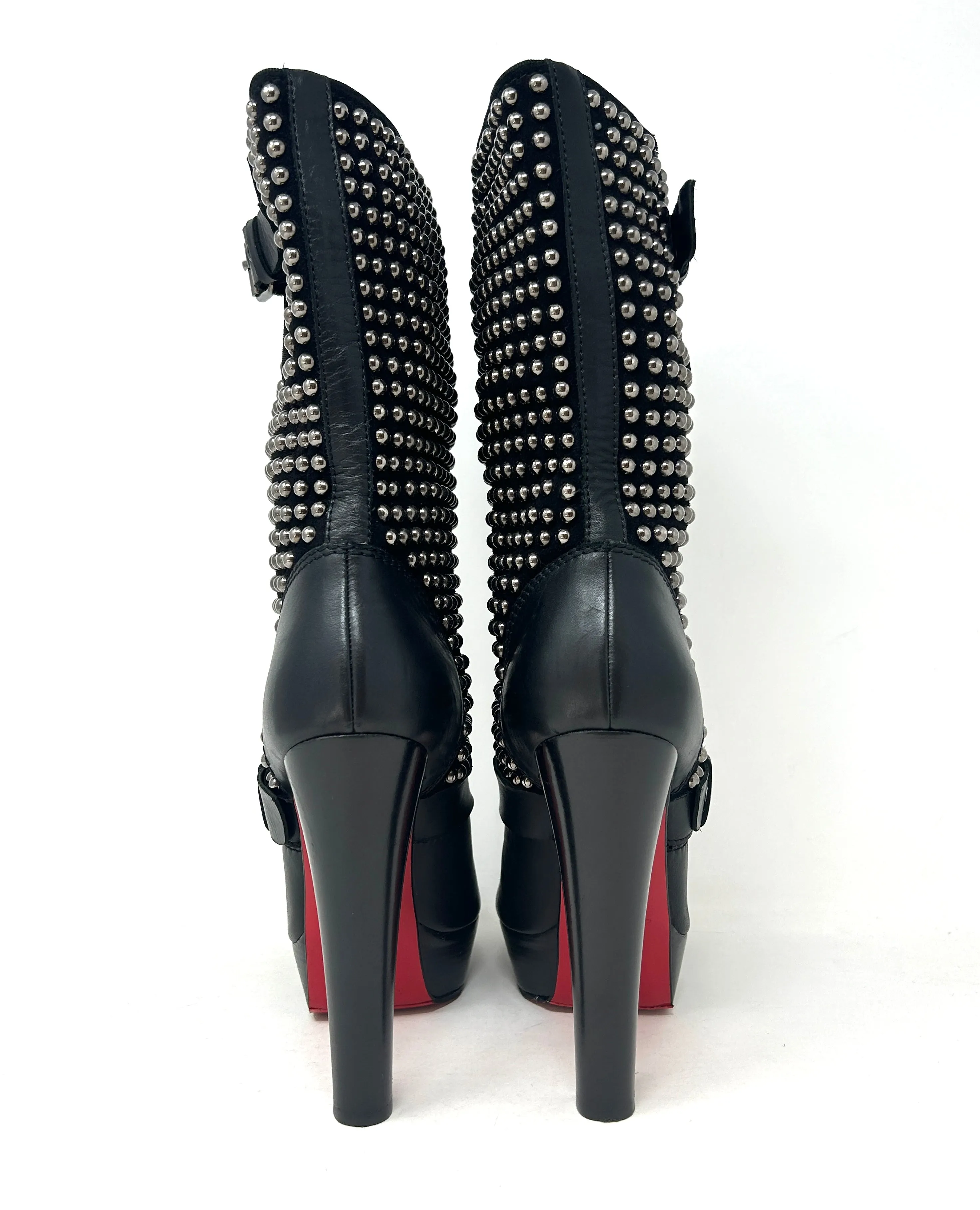 Christian Louboutin Marisa 140 Black Leather Studded Platform Boots 37 UK 4