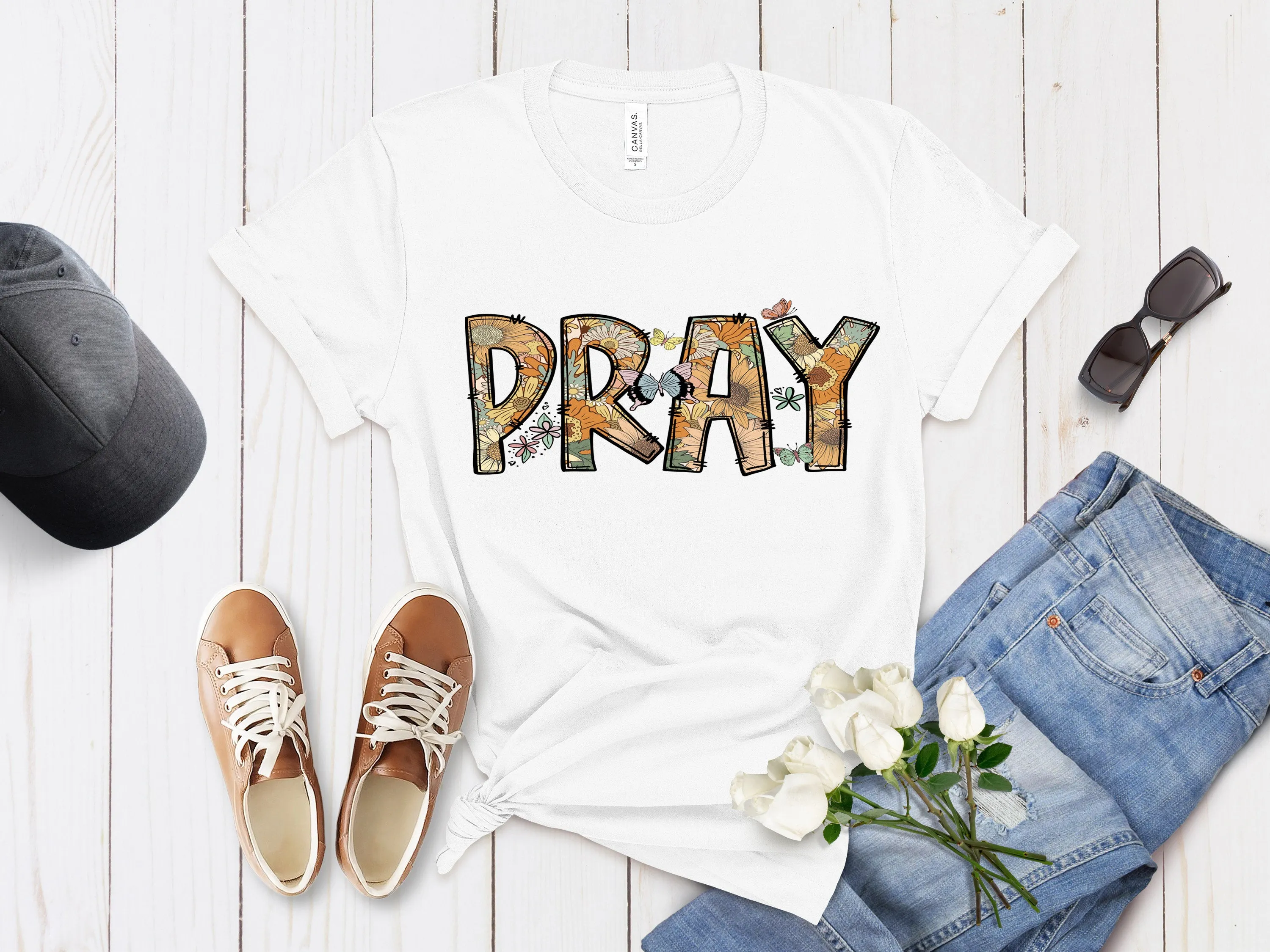 Christian tee shirts Pray Flowers Christian shirt Religious Shirt Inspirational Christian Shirt