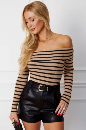 Christina Khaki Stripe Off Shoulder Top