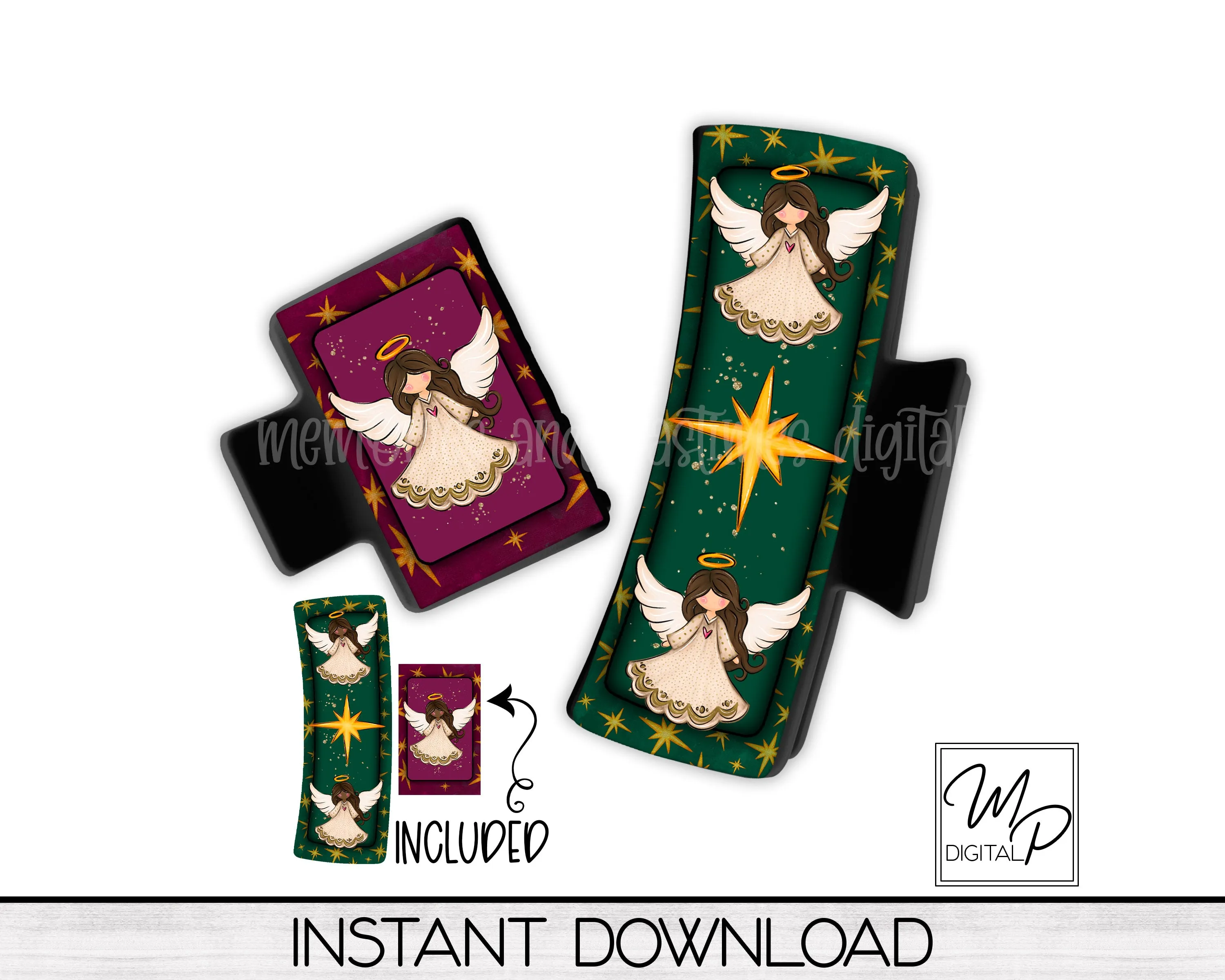 Christmas Angel Hair Clip PNG Sublimation Design, Digital Download