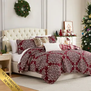 Christmas Carol Reversible 5-Piece Quilt Bedding Set