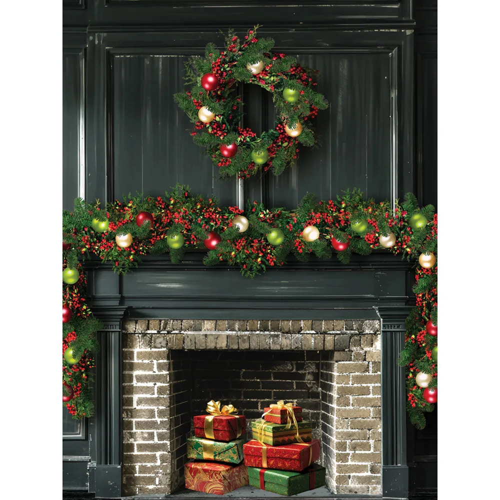 Christmas Cheer Fireplace Printed Backdrop