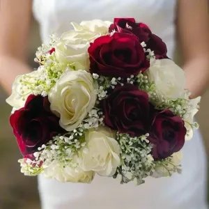 Christmas Dark Red And Ivory Artificial Wedding Bouquet