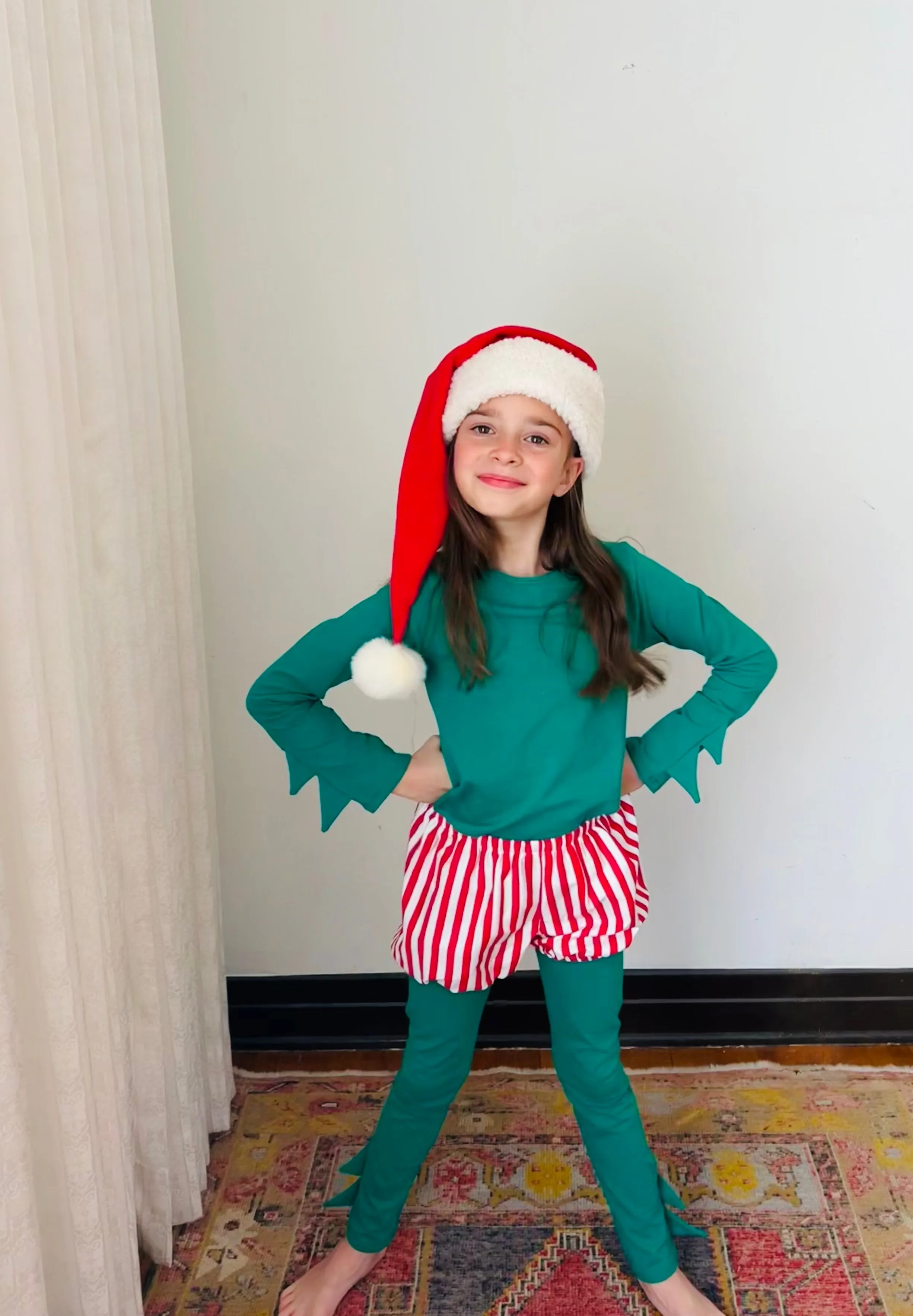 Christmas Elf Pajama Costume With Candy Cane Bloomer