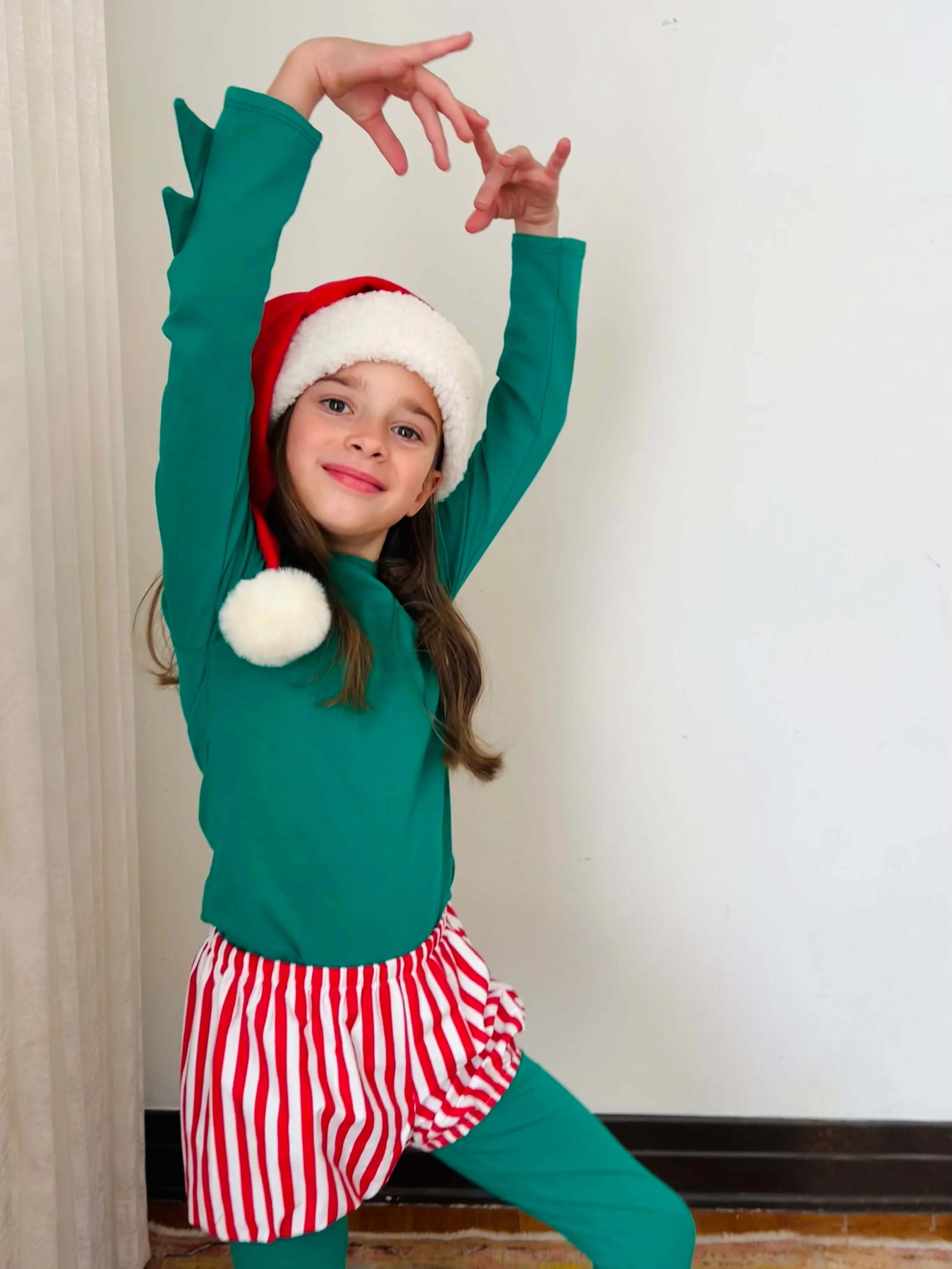 Christmas Elf Pajama Costume With Candy Cane Bloomer