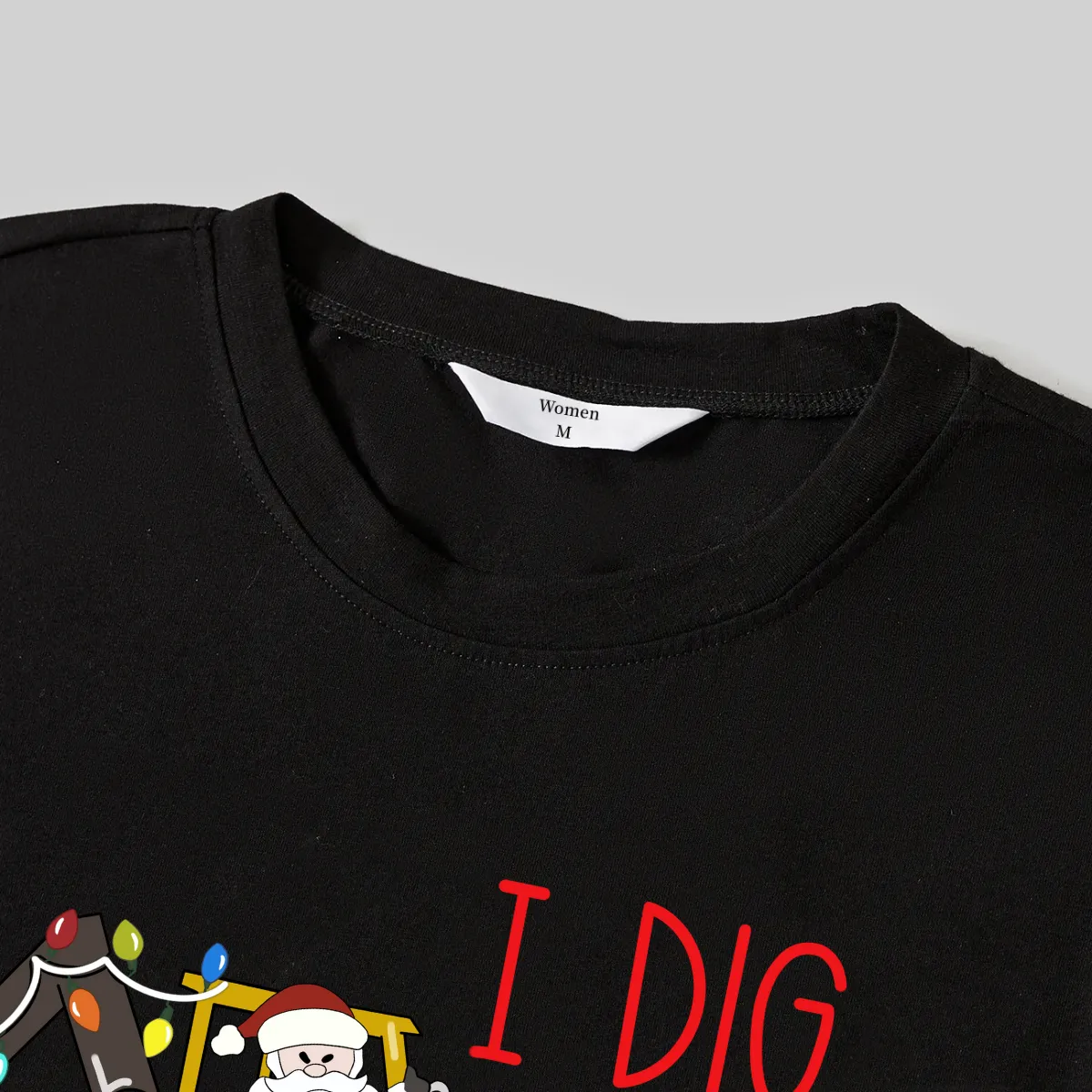 Christmas Excavator and Text Print Black Long Sleeve Top with Blue & Black Plaid Family Matching Pajamas