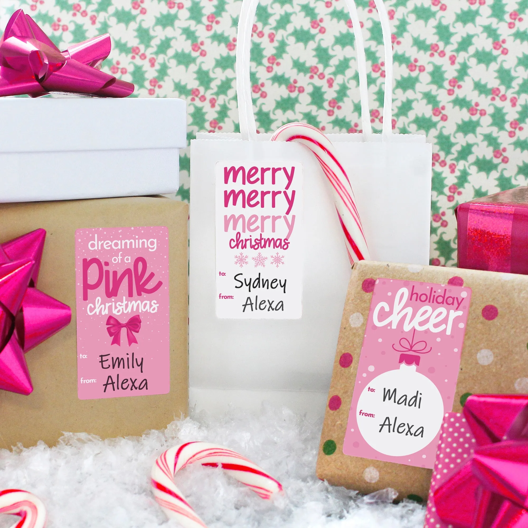 Christmas Gift Tag Stickers: Whimsical Hot Pink Christmas - 75 Stickers