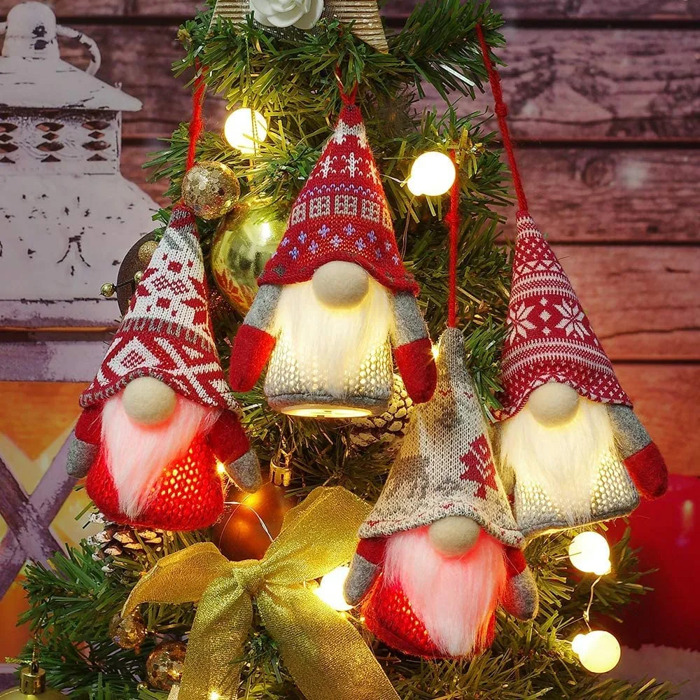 Christmas Gnome Hanging Ornaments with Lights.