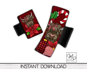 Christmas Highland Cow Hair Clip PNG Sublimation Design, Digital Download