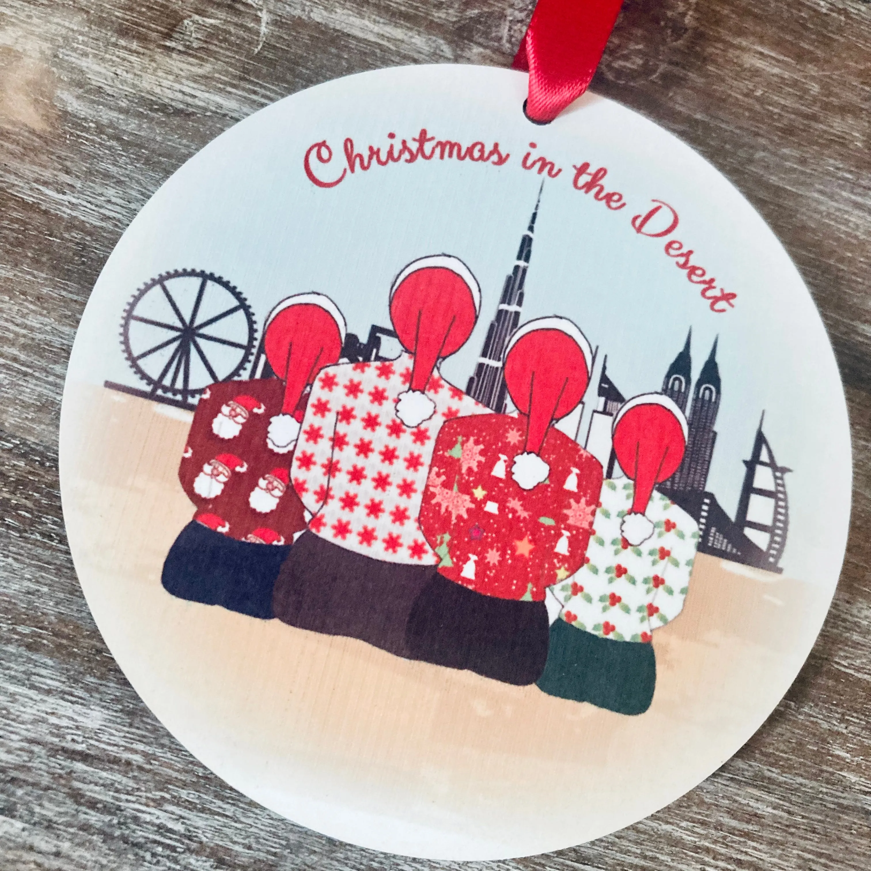 Christmas in the Desert Family Wooden Tree Decoration