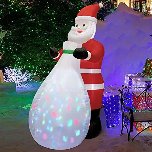 Christmas Inflatables Lighted Santa Claus with a Gift Bag, Blow Up Indoor Outdoor Xmas Decor Lawn Yard Garden Decorations