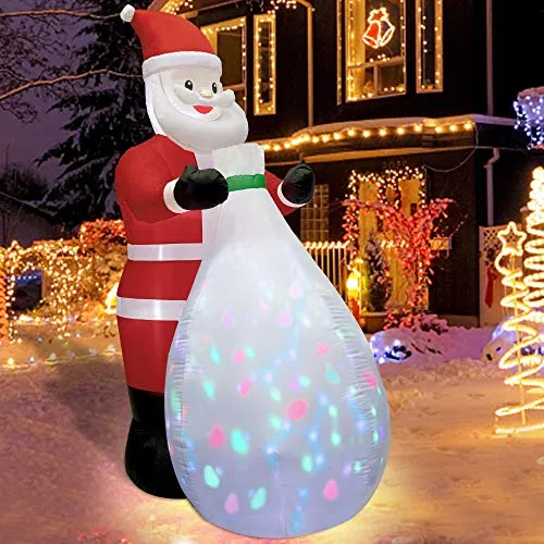 Christmas Inflatables Lighted Santa Claus with a Gift Bag, Blow Up Indoor Outdoor Xmas Decor Lawn Yard Garden Decorations