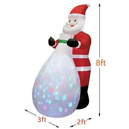 Christmas Inflatables Lighted Santa Claus with a Gift Bag, Blow Up Indoor Outdoor Xmas Decor Lawn Yard Garden Decorations