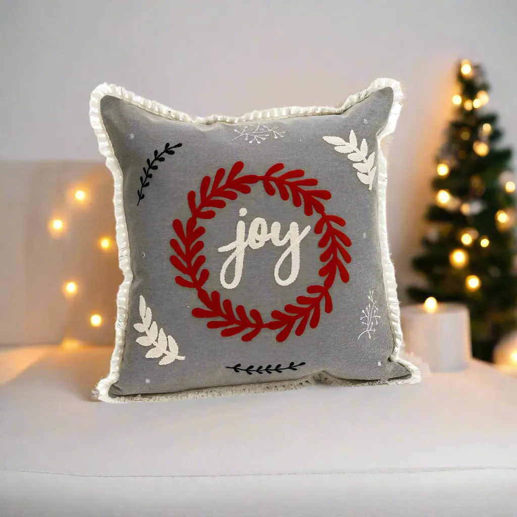 Christmas Joy Red And Grey Cushion