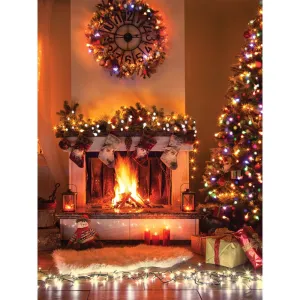 Christmas Light Fireplace Printed Backdrop