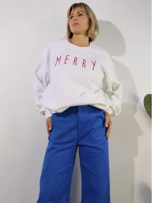 Christmas Merry Embroidery Sweatshirt Red